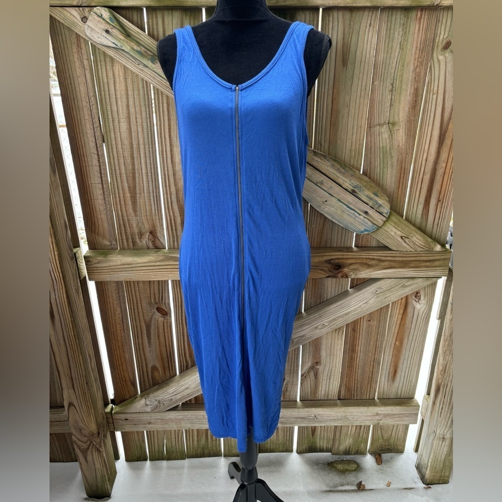 Toto Collection Blue Ribbed Stretch Zip-Up Tank Dress Size 2XL